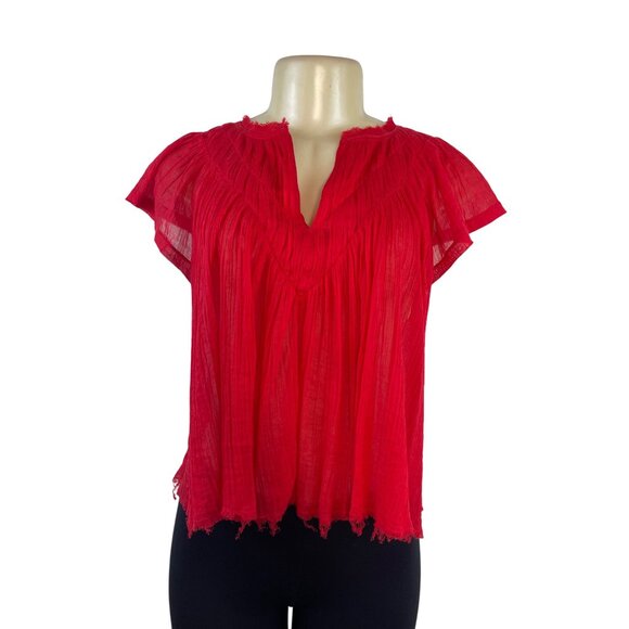 Free People Women's Red FP One Lose & Light Top With Split Neckline Sz S/P - Picture 1 of 7